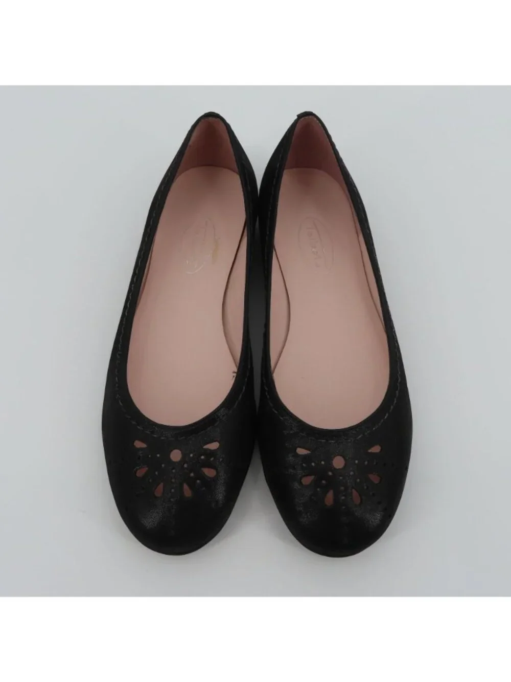Talbots Women 6 B Shimmer Black Leather Cut Out Round Toe Ballet Flats Shoes
